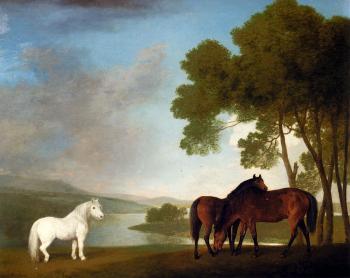 喬治 斯塔佈斯 Stubbs George Two Bay Mares And A Grey Pony In A Landscape